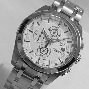 Tissot Tachymeter Chronograph White Face Men's Swiss Quartz 44mm Wristwatch